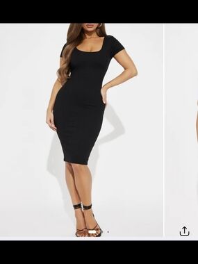 Fashion Nova Black Ribbed Scoop Midi Dress